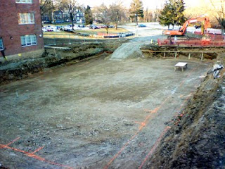 Construction of new building on Drexel Queen Lane campus, 2009 - basement excavation. (The Legacy Center Archives and Special Collections)