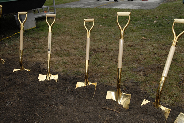 Groundbreaking shovels in at the construction site. (The Legacy Center Archives and Special Collections)