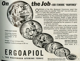 Drug advertisement for ergopiol from the Medical Women's Journal, 1944. (The Legacy Center Archives and Special Collections)