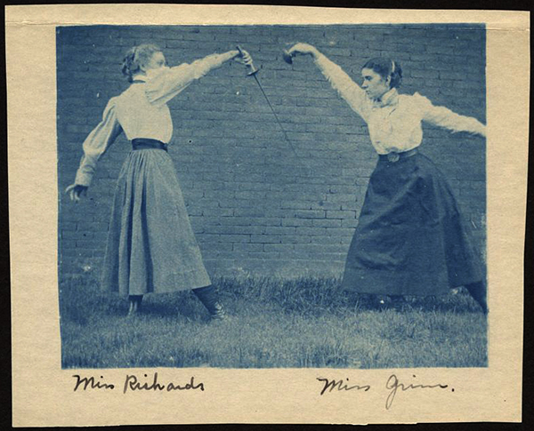 Two Woman's Medical College of Pennnsylvania students fencing, 1899. (The Legacy Center Archives and Special Collections)