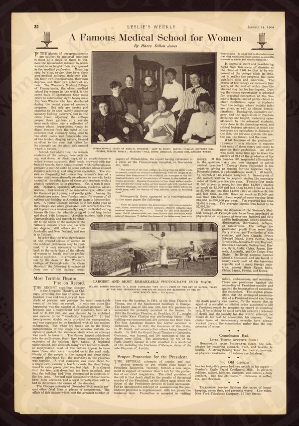 A famous medical school for women. Leslie's Illustrated Weekly. (The Legacy Center Archives and Special Collections)