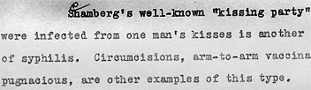 Excerpt from Woman's Medical College of Pennsylvania student Adele Cohn's 1931 paper referring to 'Schamberg's well-known kissing party.'(The Legacy Center Archives and Special Collections)