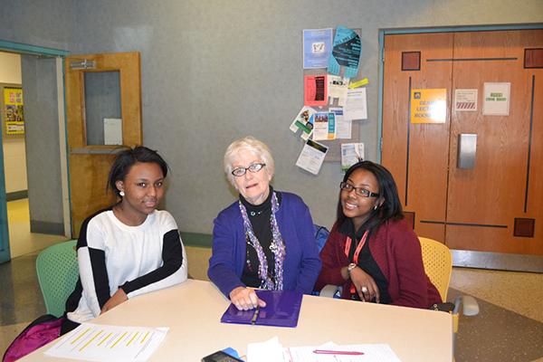 Mastery interns with interviewee Mary Ellen Bradley (The Legacy Center Archives and Special Collections)