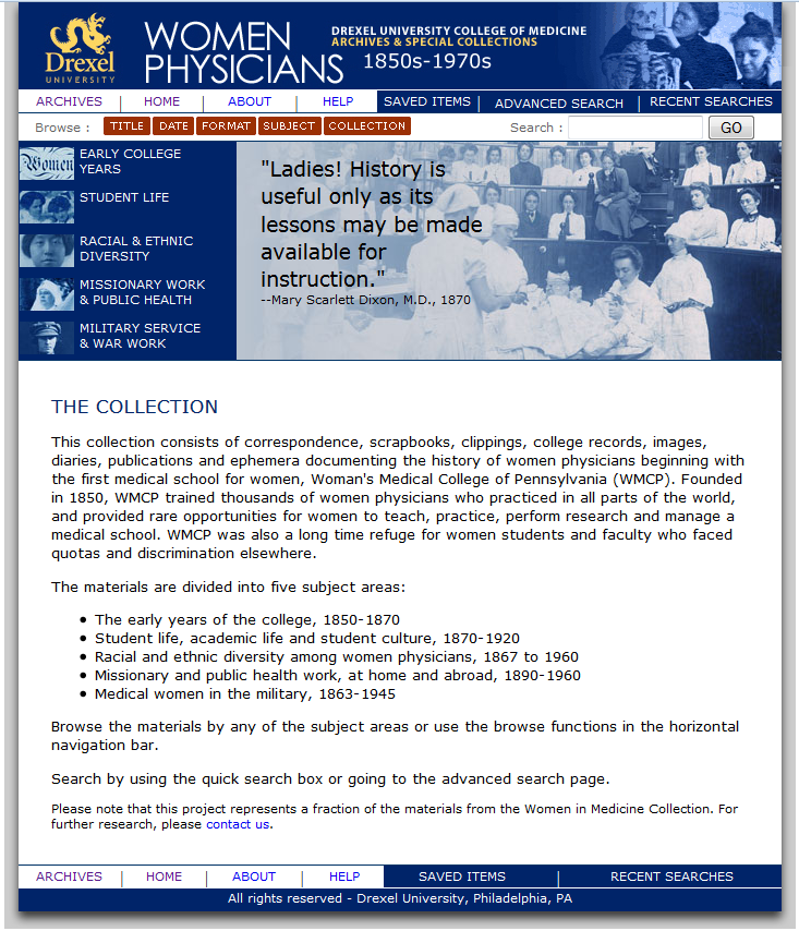 Legacy Center digital collection interface (The Legacy Center Archives and Special Collections)
