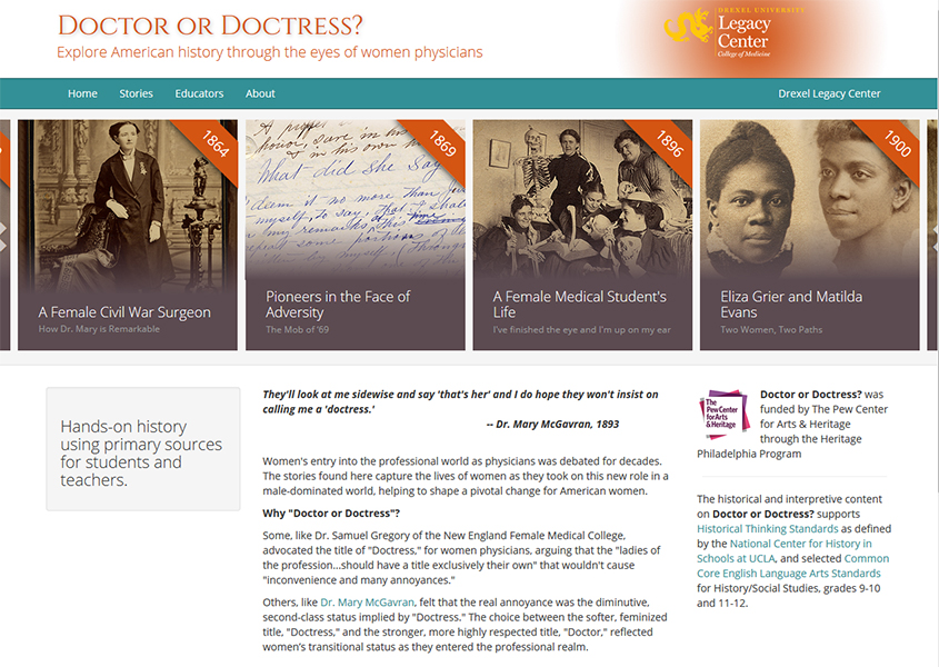 Doctor or Doctress homepage (The Legacy Center Archives and Special Collections)