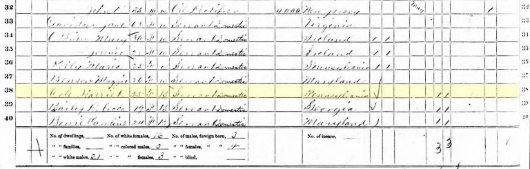 1870 Ward 27 Census with a Harriet Cole highlighted (The Legacy Center Archives and Special Collections)