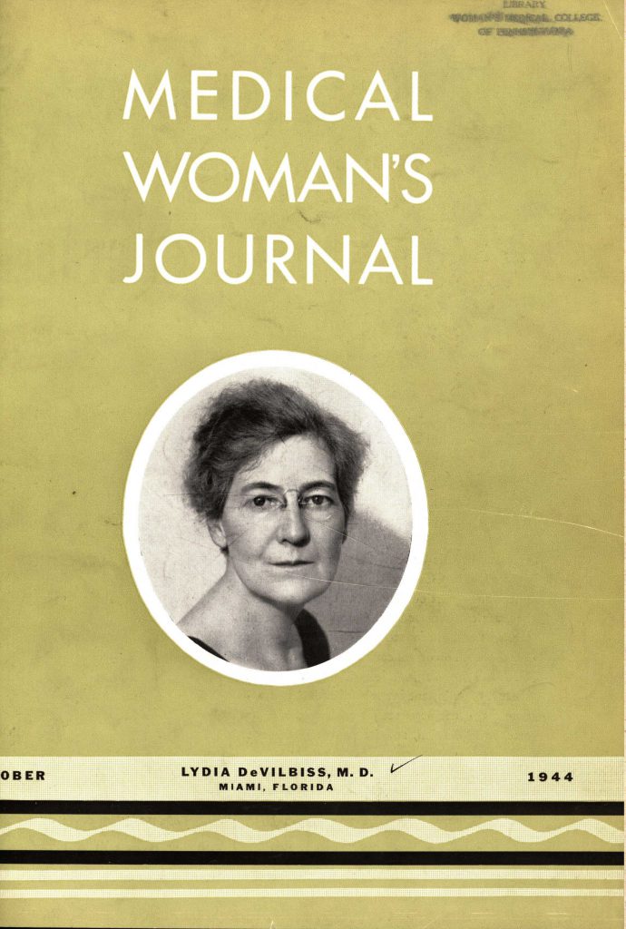 Dr. Lydia Allen DeVilbiss on the cover of the October 1944 edition of Medical Women’s Journal (The Legacy Center Archives and Special Collections)