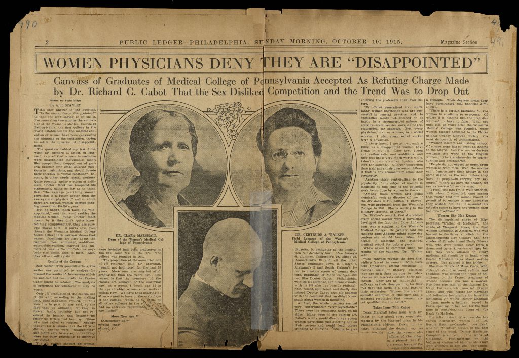 Women Physicians Deny They Are 'Disappointed' - Woman's Medical College of Pennsylvania clippings scrapbook: Volume 5, page 490-491