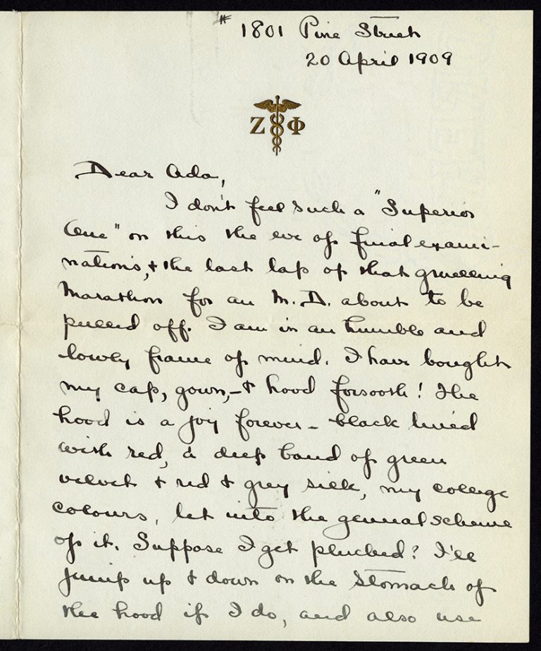 Letter from Elizabeth F. Clark to Ada Peirce McCormick, 20 April 1909. (Legacy Center Archives and Special Collections)