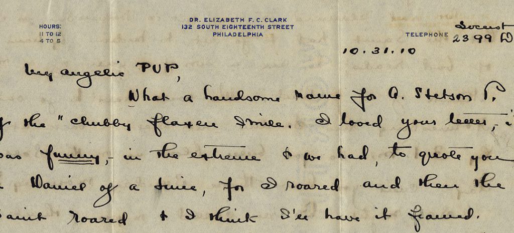 Elizabeth Clark to Ada Peirce McCormick pet names Pup.  (Legacy Center Archives and Special Collections)