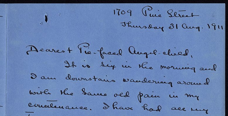 Elizabeth Clark to Ada Peirce McCormick pet nam Dearest Pie-faced Angel-child. (Legacy Center Archives and Special Collections)