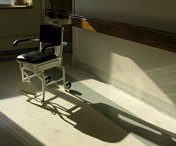 MCP Hospital digital images collection; hallway chair scale
