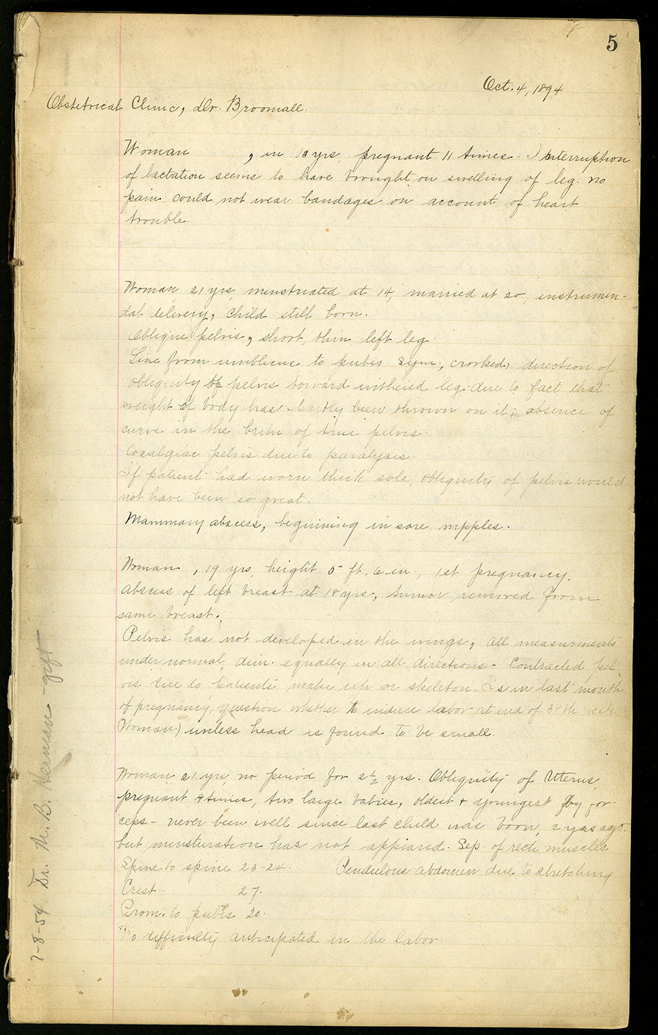 Clinical lecture notes from a student in Dr. Broomall’s class, October 1894 (The Legacy Center Archives and Special Collections)