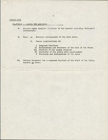 Third-year final exam for Dr. Morani’s surgery class, 1942, page 2 (The Legacy Center Archives and Special Collections)
