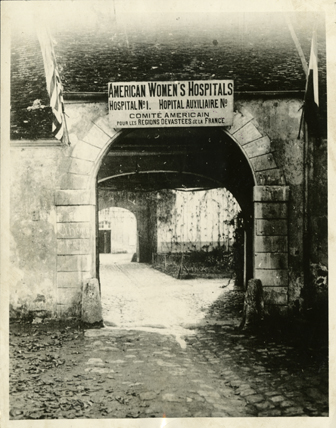 Entrance to AWH Hospital No. 1 at Luzancy, 1918 (The Legacy Center Archives and Special Collections)
