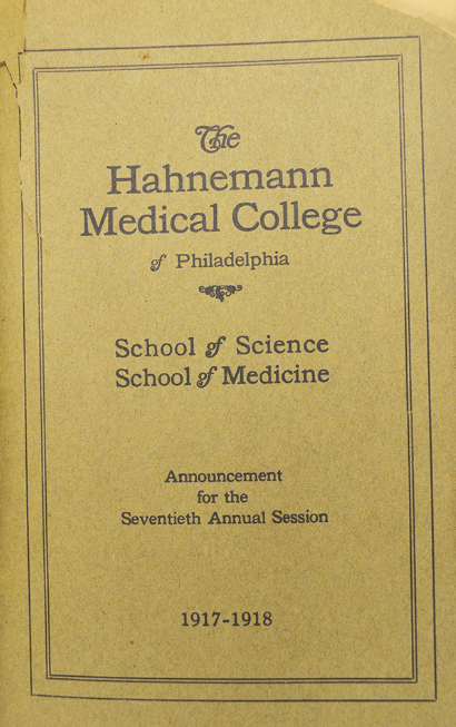 Cover of Hahnemann Medical College Annual Announcement, 1917-1918 (The Legacy Center Archives and Special Collections)