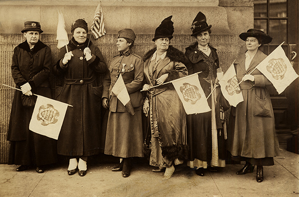 Women holding American Women’s Hospitals flags, circa 1917 (The Legacy Center Archives and Special Collections)