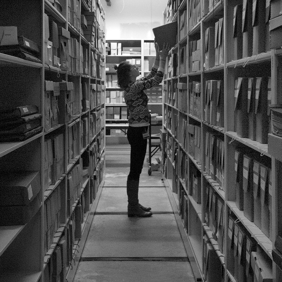 University records research guide image of Legacy Center records storage