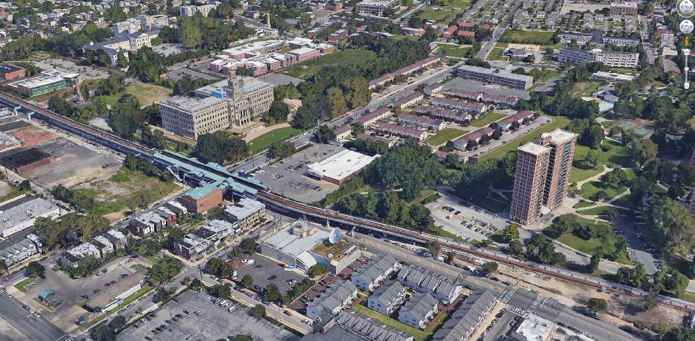 aerial image of 46th and Market Sts. in West Philadelphia