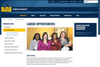 Employment opportunities website screenshot.
