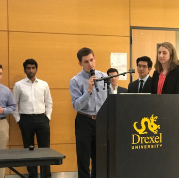 Drexel med student Bryan Rettner, MS1, sets the stage for his group’s problem.