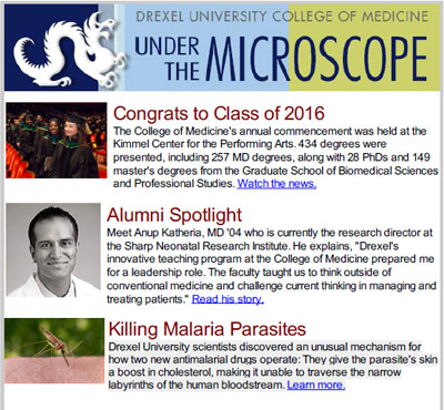 Drexel University College of Medicine Alumni Newsletter: Under the Microscope