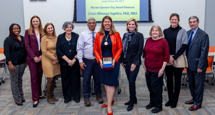 The 2023 Marion Spencer Award Committee with honoree Erica Ollmann Saphire, PhD
