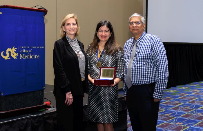 2024 Marion Spencer Fay Award recipient Reshma Jagsi with Nancy Spector and Ramesh Raghupathi