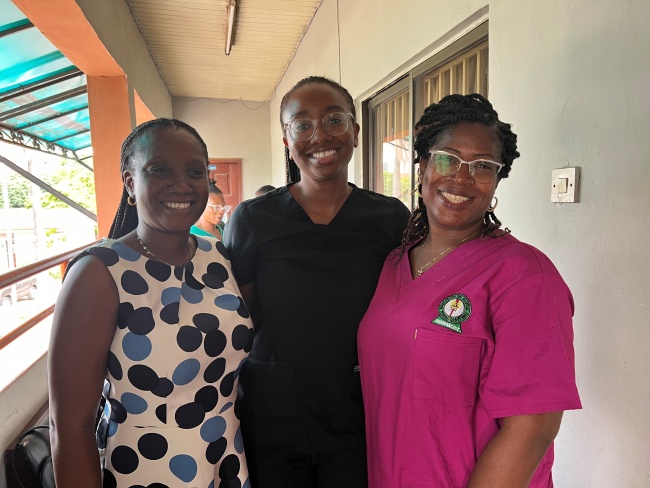 Global health student Simone Udeh (center) with Oyinlade Kehinde, BPharm, (left) and Chinenye Umeche, BPharm (right)