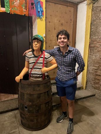 Medical student Antonio Lopez posed with a statue of El Chavo del Ocho during a global health experience in Guatemala