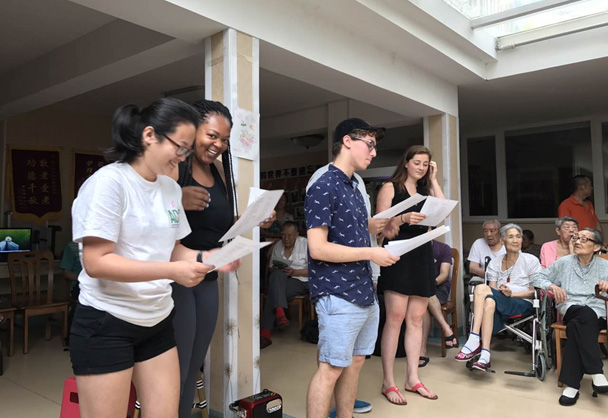 Drexel MD student Chalon Forbes singing songs at a local Chinese nursing home.