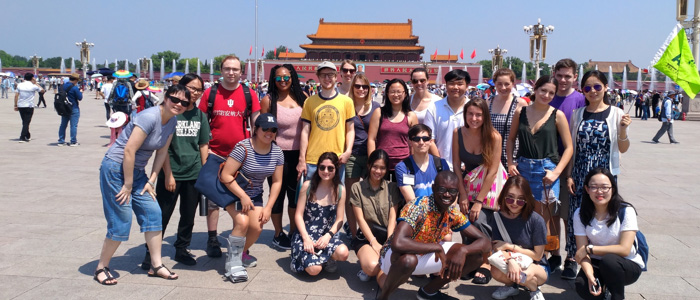Drexel MD student Chalon Forbes at Tiananmen Square with classmates and professors.