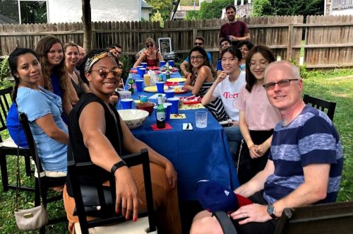 The Andreia and Ole Mortensen Labs sharing lunch, summer 2019