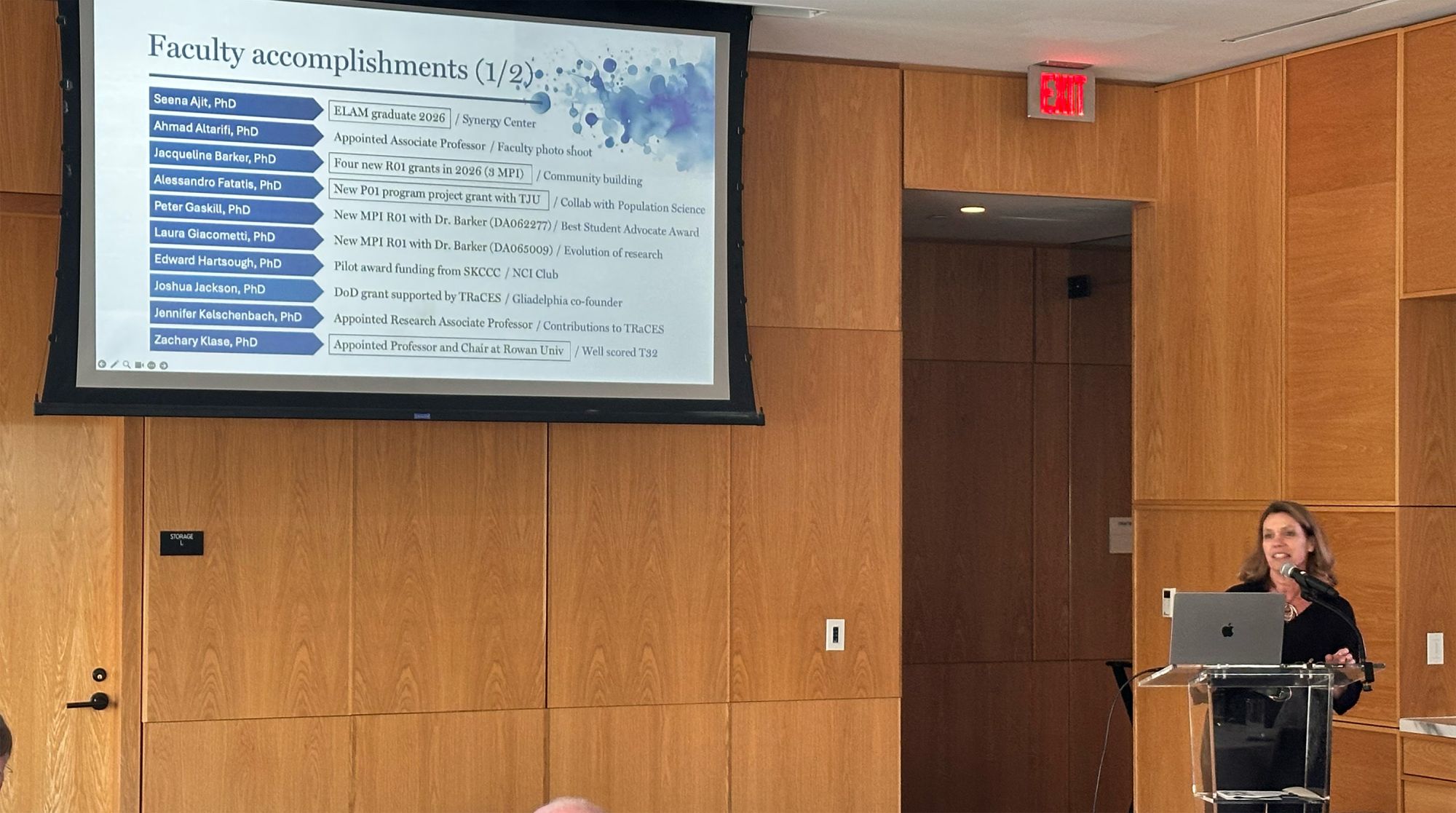 Olimpia Meucci, MD, PhD, presenting at the Department of Pharmacology & Physiology Faculty Reflections event