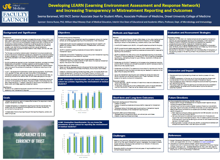 Developing LEARN (Learning Environment Assessment and Response Network) and Increasing Transparency in Mistreatment Reporting and Outcomes