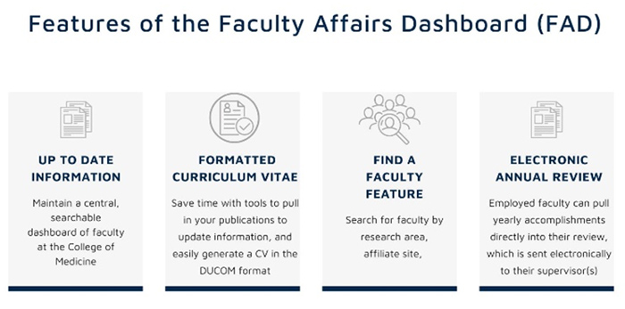 Faculty Affairs Dashboard (FAD) Features
