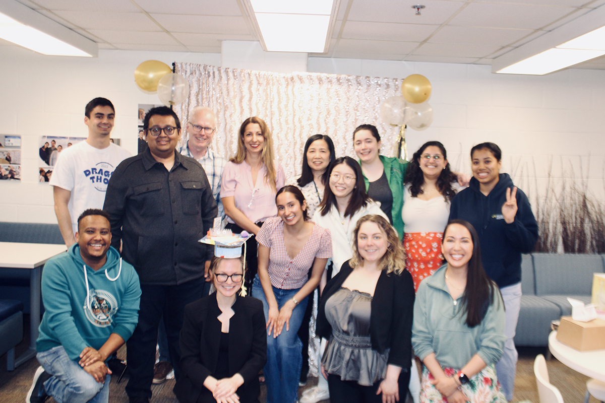 The labs celebrating Katie's defense