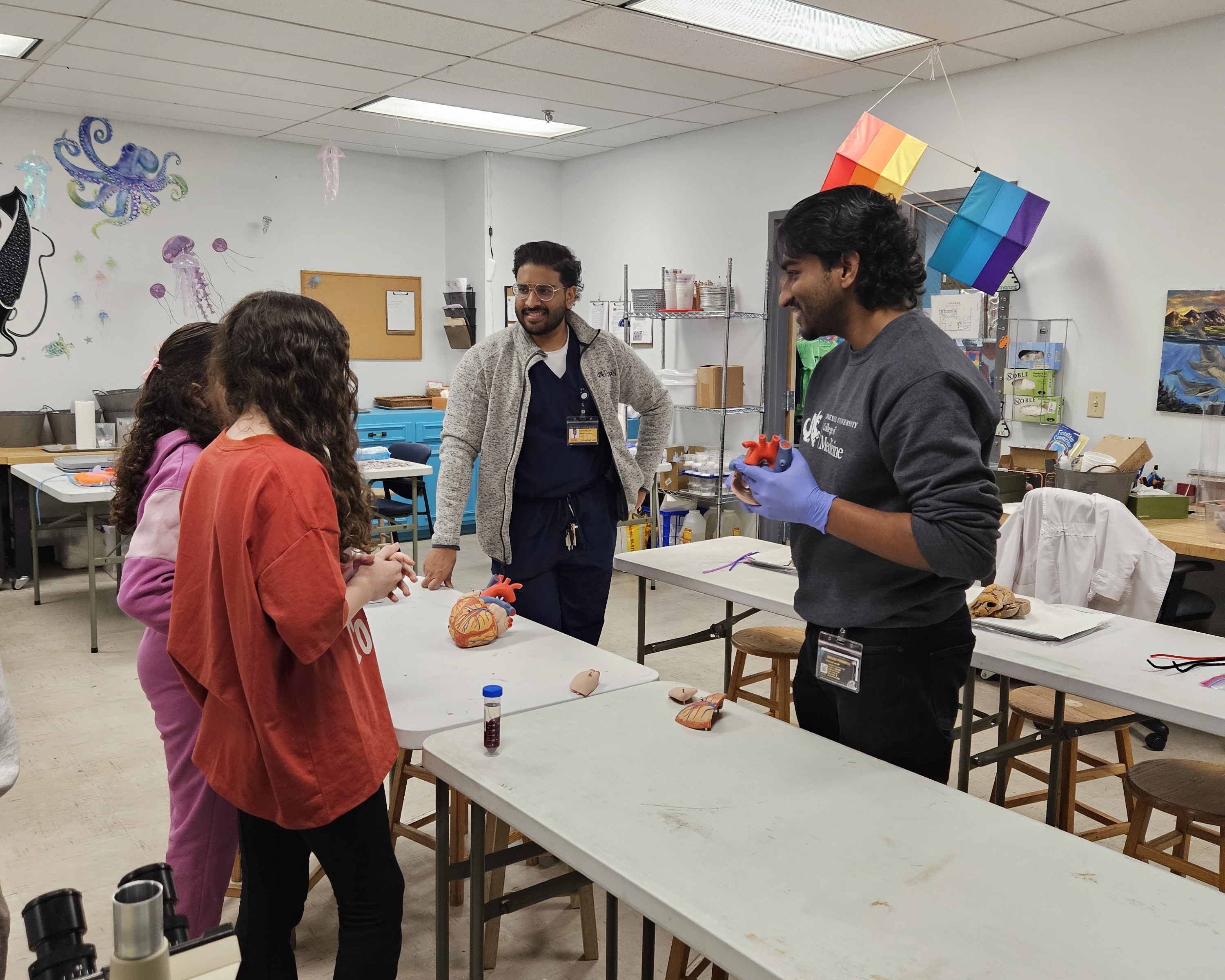 West Reading student volunteers giving an anatomy demonstration