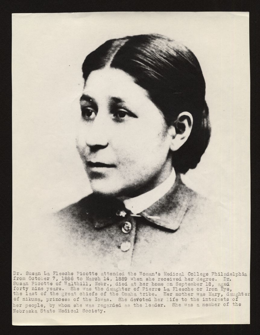 portrait of Susan La Flesche Picotte with dark hair pinned back