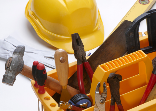 Toolbox and Construction Zone Helmet