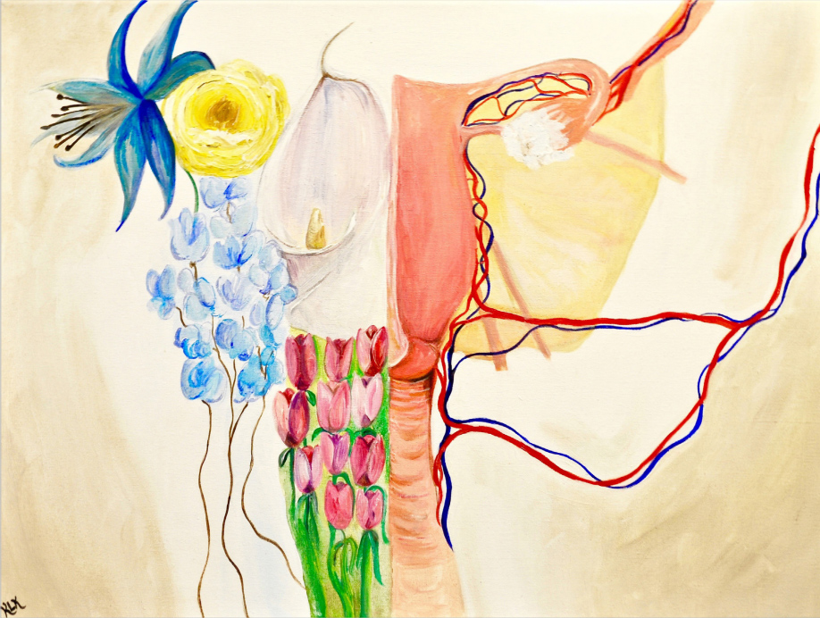 Kristen Kelly, MD '19, painted 'Floral Anatomy' (acrylic on canvas, 24 x 30) for her final project in the Medical Humanities Scholar program.