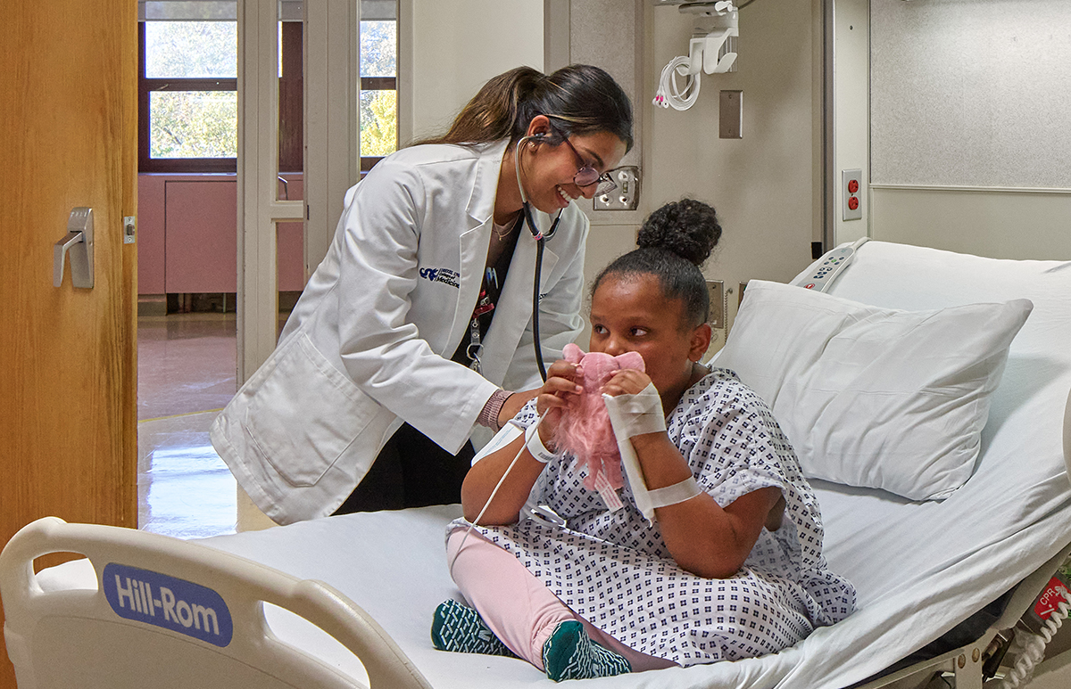 Aboli Kesbhat, a third-year medical student, at her pediatric clerkship at St. Christopher’s Hospital for Children