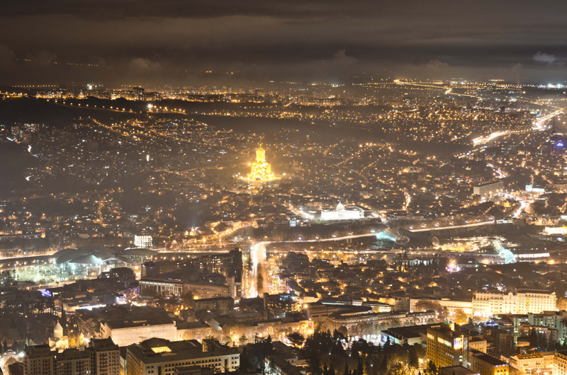 Georgian capital Tbilisi at night.