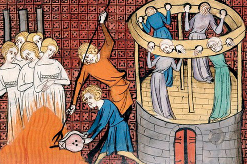 Fourteenth century depiction of the torturing and execution of witches
