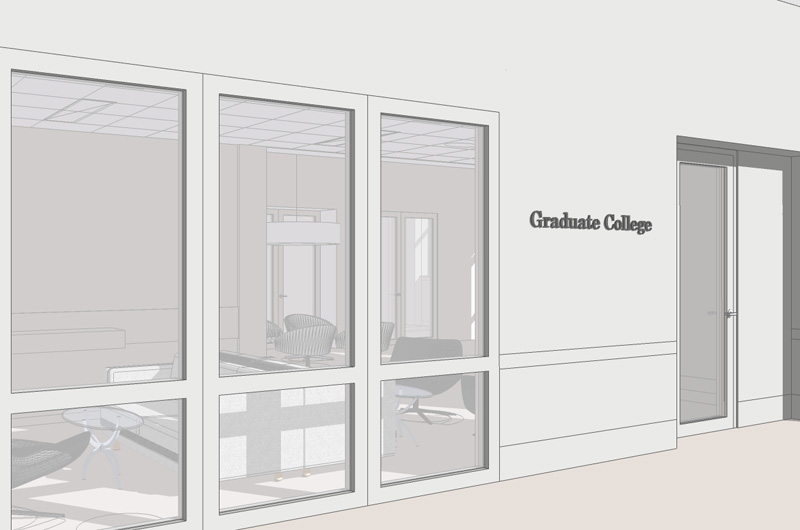 Rendering of the design for the new Graduate College offices. Courtesy of CDA&I Architecture and Interiors.