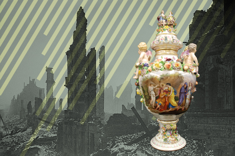 Drexel's imitation Meissen urn that was created in Dresden about half a century before the city was bombed.