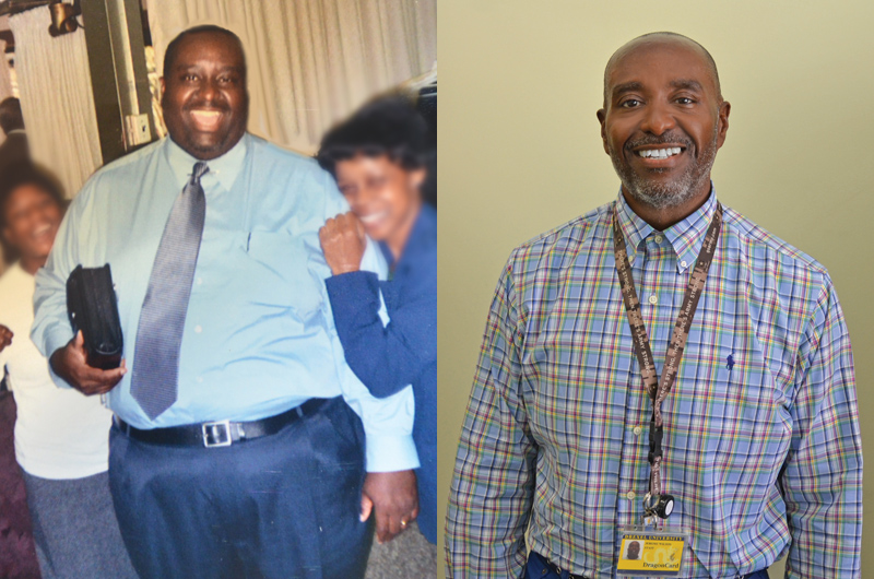 Jerome Wilson before and after he began his fitness journey at Drexel.