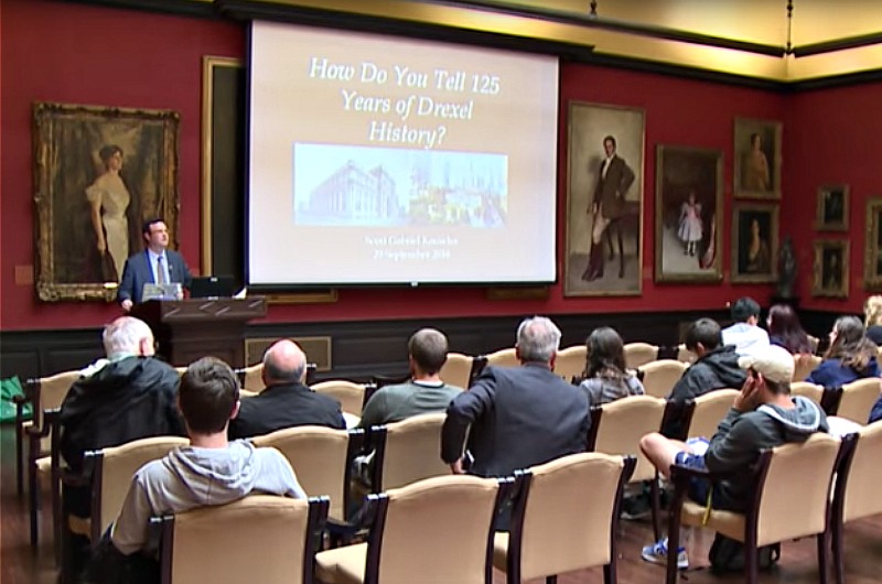 Scott Gabriel Knowles, PhD, interim department head and associate professor in the Department of History in the College of Arts and Sciences, delivered the discussion “How Do You Tell 125 Years of Drexel History?” in the fall pubic lecture series. 