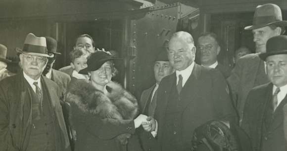 Drexel alumnus and staff member Harriet Worrell with Herbert Hoover in 1935. Photo coutesy University Archives.