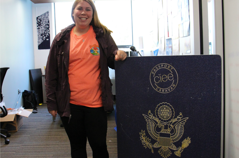 Kacy Reitnauer, a sophomore environmental science major at Drexel, received a free passport at the Passport Caravan event.
